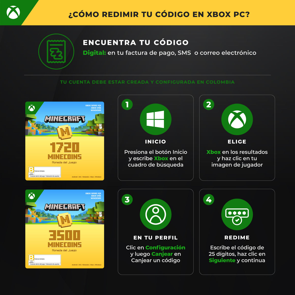 Minecraft - Java & Bedrock Edition PC Código Colombia