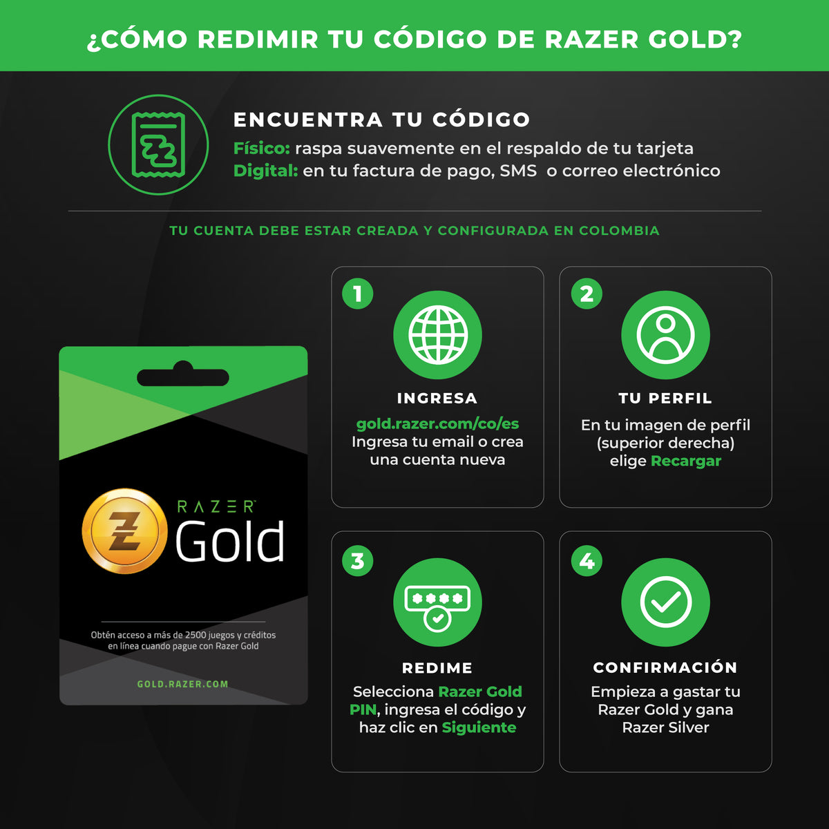 Razer Gold 35,700 COP – Crédito Instantáneo para Juegos, Contenido en el Juego y Recompensas Exclusivas