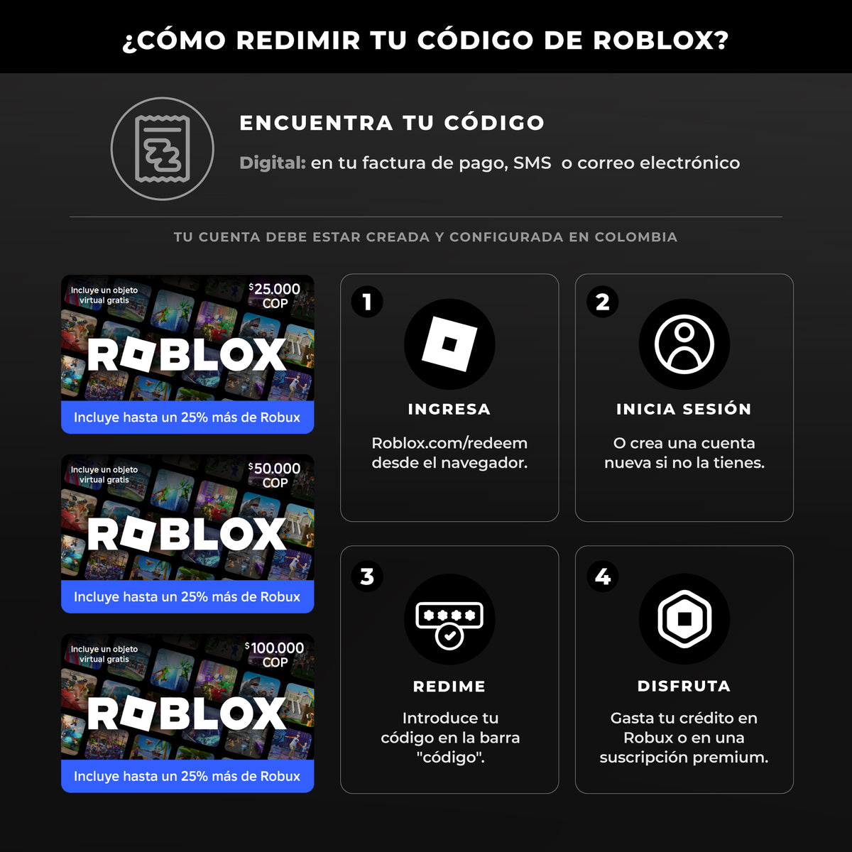 Pin Digital Roblox $25.000 – Obtén un 25% Más de Robux y Recompensas Exclusivas