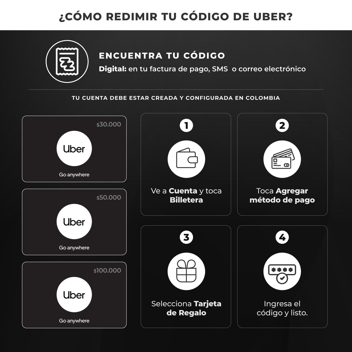 Tarjeta Regalo Uber $30.000 Código Colombia